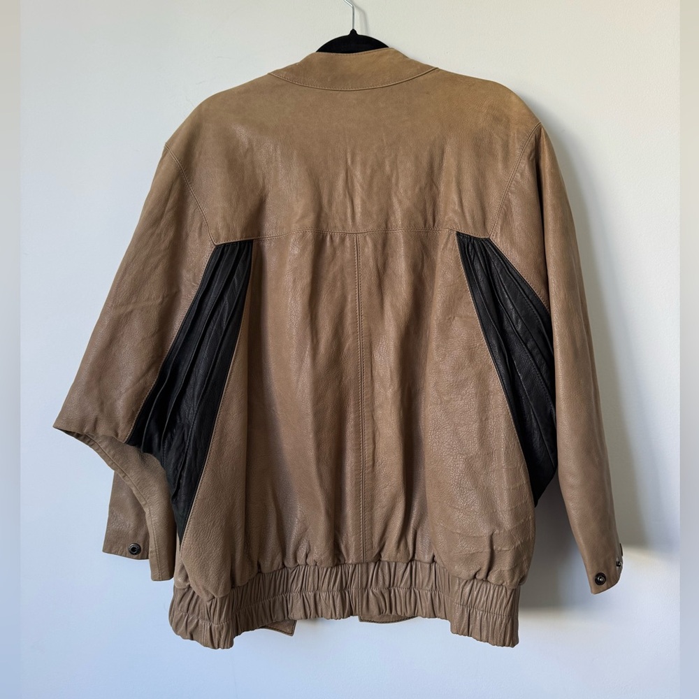 Mango Vintage Two Tone Leather Bomber Jacket - Size 6 - Picture 11 of 15
